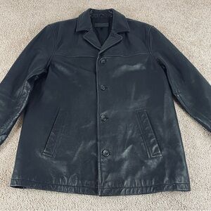 John Ashford Leather Jacket Men’s Medium Blazer Button Front Y2K 90s Lined R1